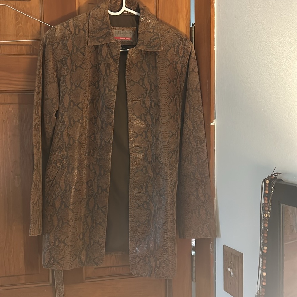 Leather snakeskin print belted waist jacket
